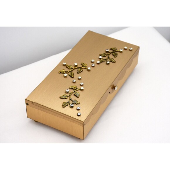 Gold Leaf with Diamond stud jewels with Fuchsia soft velvet‎ lining jewelry box - Picture 7 of 7